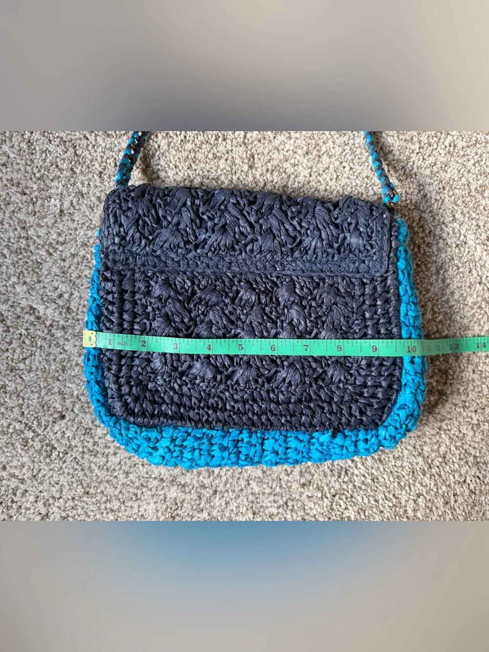 J.Crew blue, cream, and navy blue woven straw crossbody bag blue braided strap